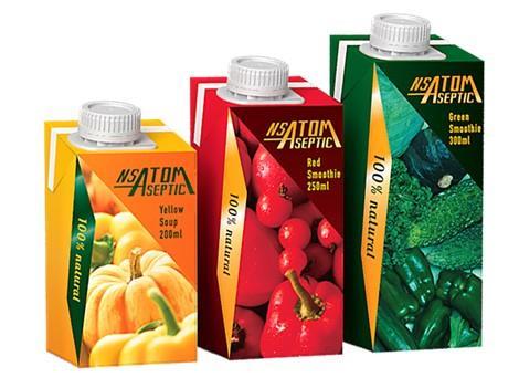 Features of NSATOM Paper Packages 1. Support for new beverages with particles, long fibers and high viscosity. 2.
