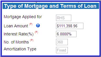 LOAN TERMS Loan Amount The Loan Terms page outlines the total loan amount, interest rate, and additional property information. 1. Mortgage Applied for will default to RHS. 2.
