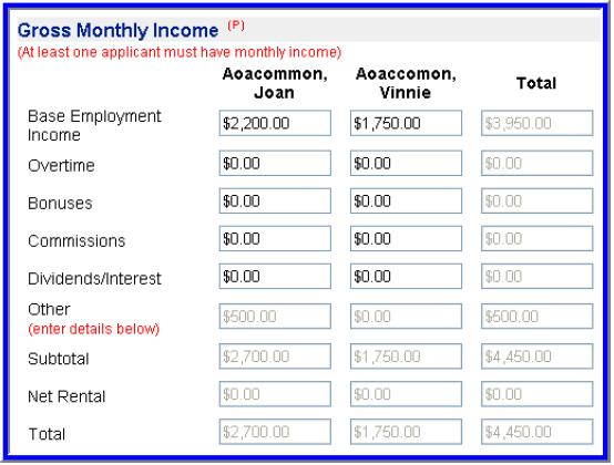 INCOME AND EXPENSES The Income and Expenses page will capture the repayment income of the borrower(s).