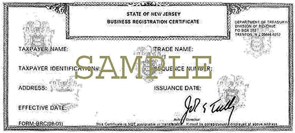 BUSINESS REGISTRATION CERTIFICATE In compliance with P.L. 2004, c.