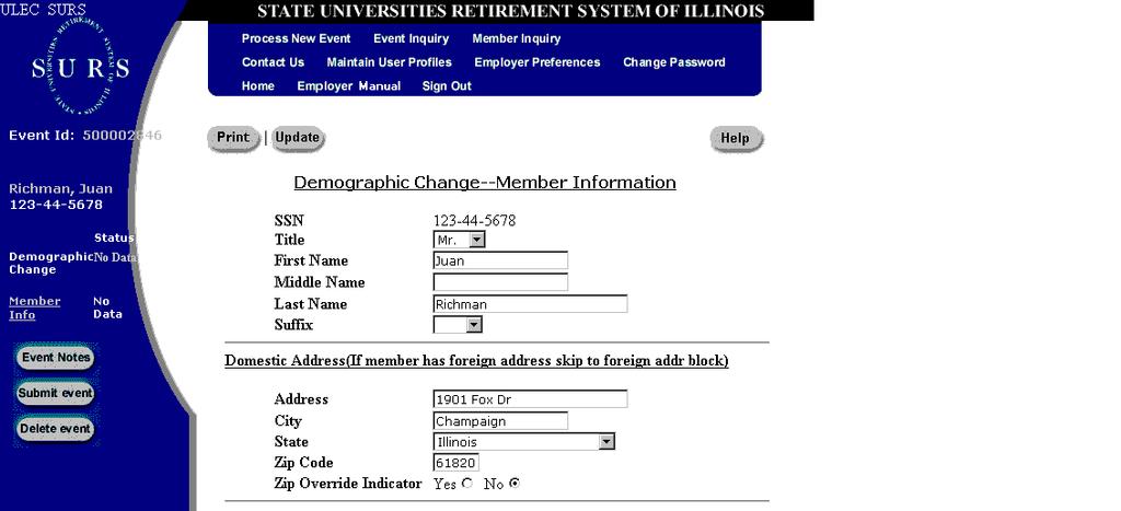 Demographic Change Create a Demographic Change event on the Employer Website (Fig.