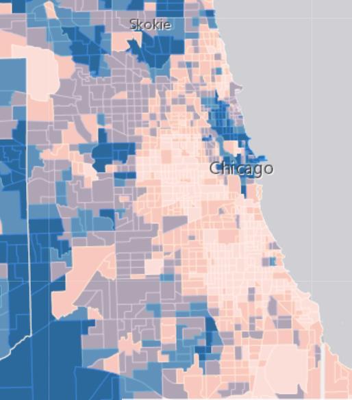 Figure 4: Median Income Using US Census data, the Chicago community area created a hardship index.