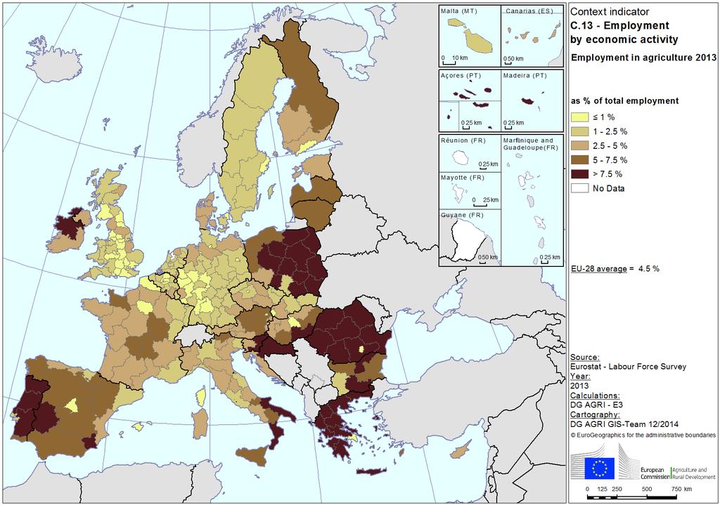Map 1 Employment in agriculture as % of total employment,
