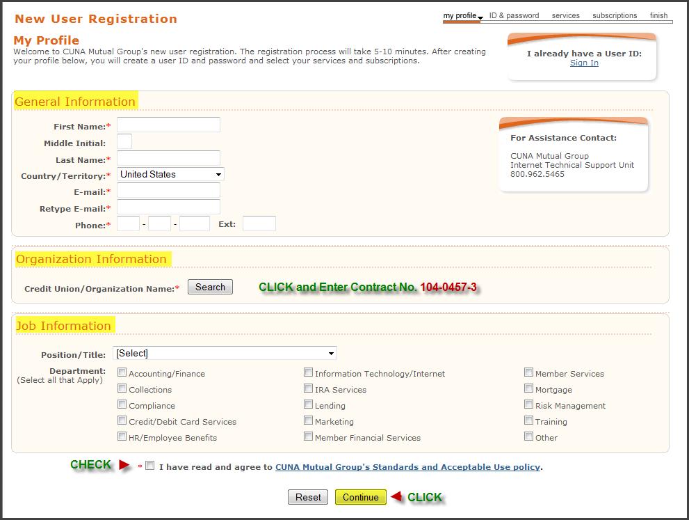 Access to IRAdirect RESULT: A series of four registration screens will appear.