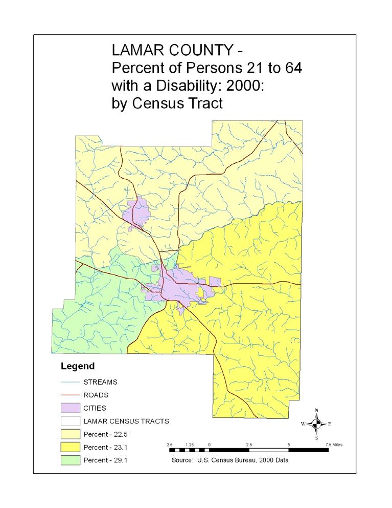 MAP 5 Lamar County Disabled Population (Ages 21-64) The TRRC conducted an analysis of the disabled population based on 2000 census update figures, and limited the analysis to the 21-64 age group.