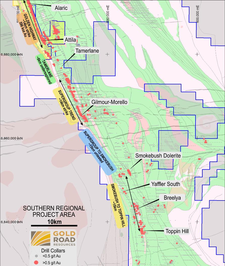 EXPLORATION SOUTHERN PROJECT Wanderrie - Gilmour 1,2 4 m at 19.6 g/t Au 8 m at 7.11 g/t Au 5 m at 12.52 g/t Au 1.8 m at 29.68 g/t Au 0.62 m at 117.78 g/t Au Smokebush 2 6.8 m at 31.1 g/t Au 7.