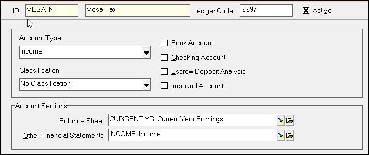 4. Set up an account code called Mesa Out: Mesa Tax Paid with an account type of expense.