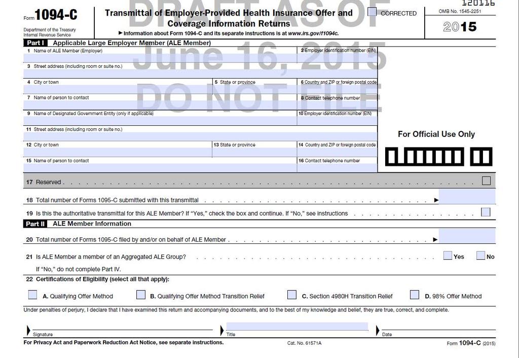 IRS Form 1094-C (Draft