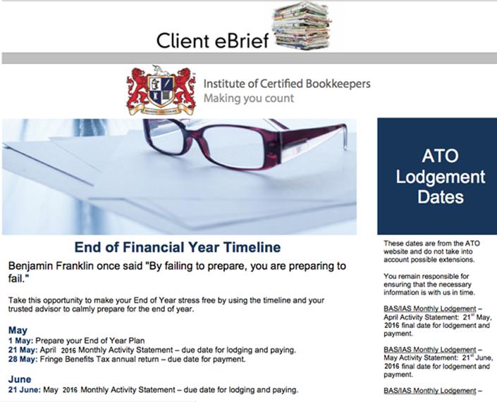 ICB Client ebrief Use ICB s monthly Business Newsletter called "Bookkeeping ebrief".