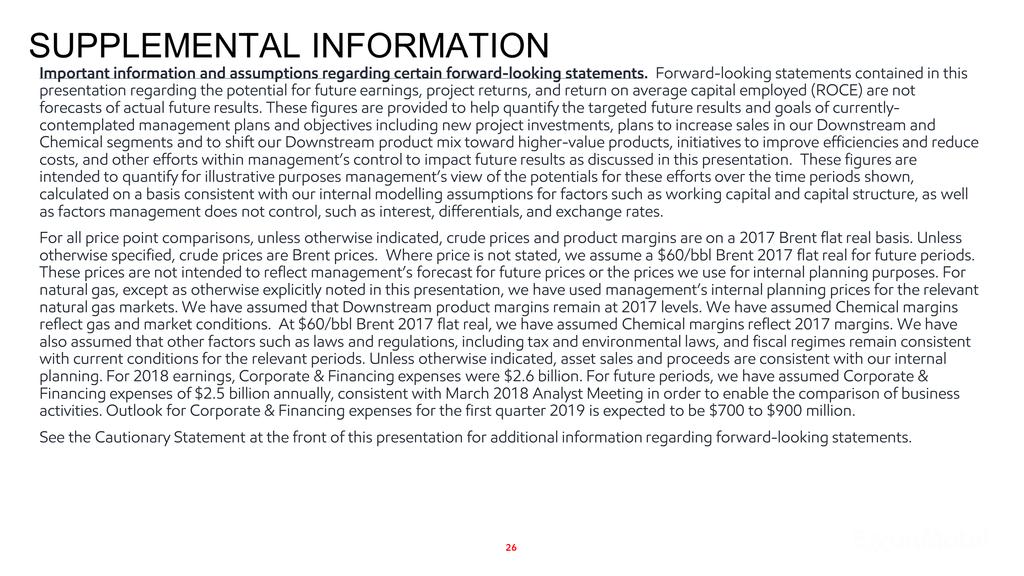 SUPPLEMENTAL INFORMATION SUPPLEMENTAL INFORMATION Important information and assumptions regarding certain forward-looking statements.