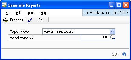 Choose Create Report to display the details for all the foreign purchasing and sales transactions for the selected period in the scrolling window. 4.