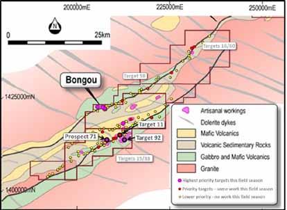 Burkina Faso Gold Exploration / Development Bonsiega (PDI 75-100%) Large prospective tract of Samira Hill Greenstone Belt