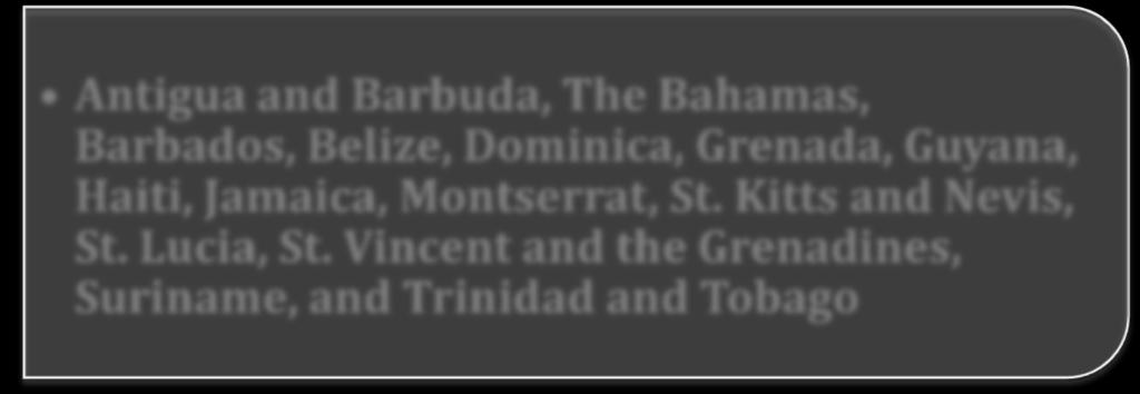 Guyana, Haiti, Jamaica, Montserrat, St. Kitts and Nevis, St.