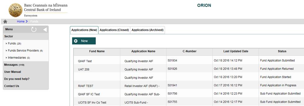 Application Status - Under review When the application is being reviewed by the Central Bank, ORION will