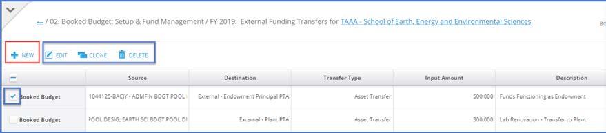 External Funding Transfers Enter transfer to/from sources or destinations outside your authority. This panel is pre-populated from the Transfer Admin System (TAS).