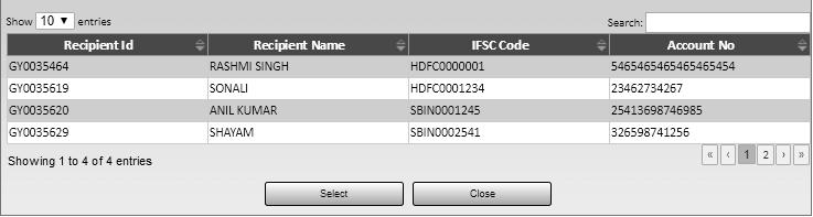 Figure 7 : LV screen fr selecting Payee Select the Payee required & Click n Select buttn.