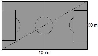 Calculate the distance, shown by a dotted line, from one corner flag to the opposite corner flag on this pitch. 4. The diagram opposite shows a rhombus ABCD.