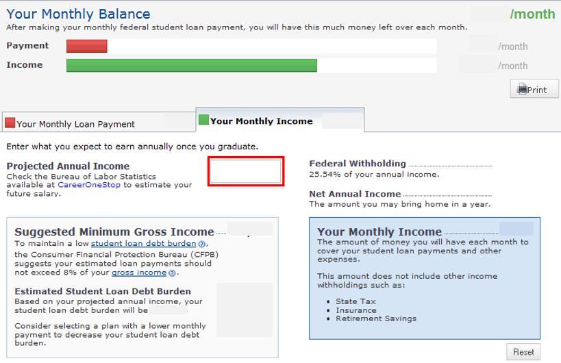 In the new tab, input your Projected Annual Income.