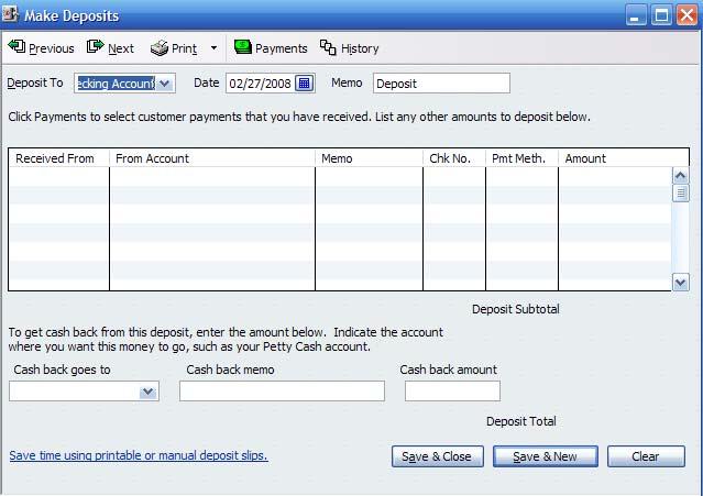 QuickBooks Basics - Record Deposit When you are ready to make a deposit, choose Record Deposits from the Home Page Be sure to record the deposit in