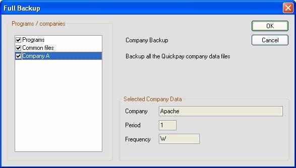 Launch Quickpay and log into a payroll company. 2. Select the Miscellaneous - Backup menu option. 3. Select the Full System Backup option. 4.