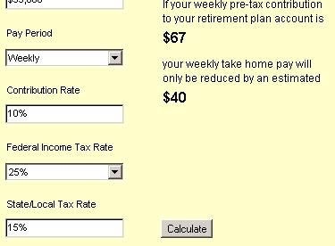 retirement Pre-tax Take Home Pay Calculator Contribution