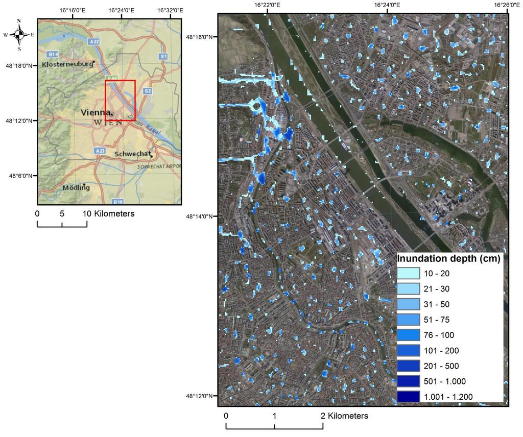 Pluvial flooding (example: Vienna) Spatially detailed or aggregated risk assessment