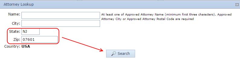 b. Select Search. Note: If the attorney does not appear in the list, contact Stewart to have the attorney added to the list. c. Select the attorney.