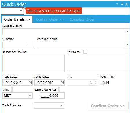 Quick Order The user is able to buy or sell a security or invest or raise a specified amount of cash for a security for a single account.