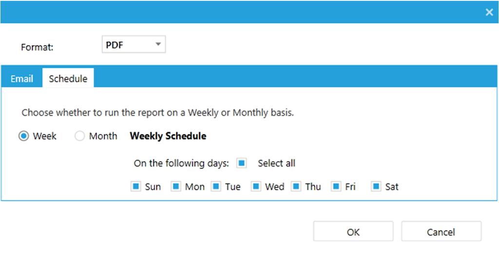 For a monthly report, select the month (s) and calendar day on which the user would like to receive the report.