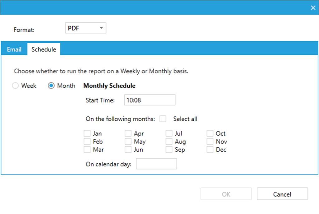Note: The Select All button allows the user to automatically select all days of the week or all months of the year.