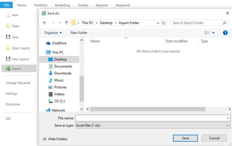 Export Export allows the user to export data from certain lists into Microsoft Excel. The data, i.e. trade blotter or portfolio / account list, must be displayed on the screen, to enable the export function.