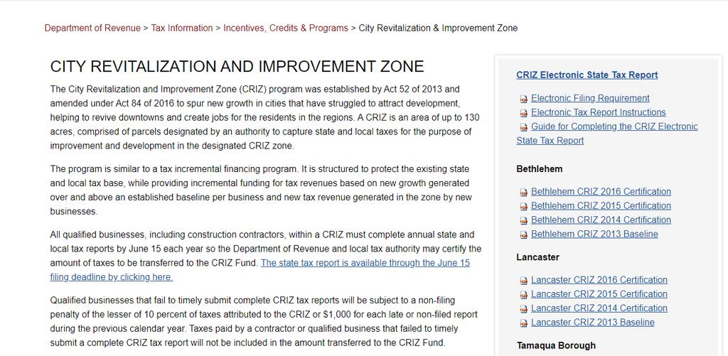 Accessing the CRIZ Report Application The CRIZ Reporting application is accessible from April 1 to the June 15 annually