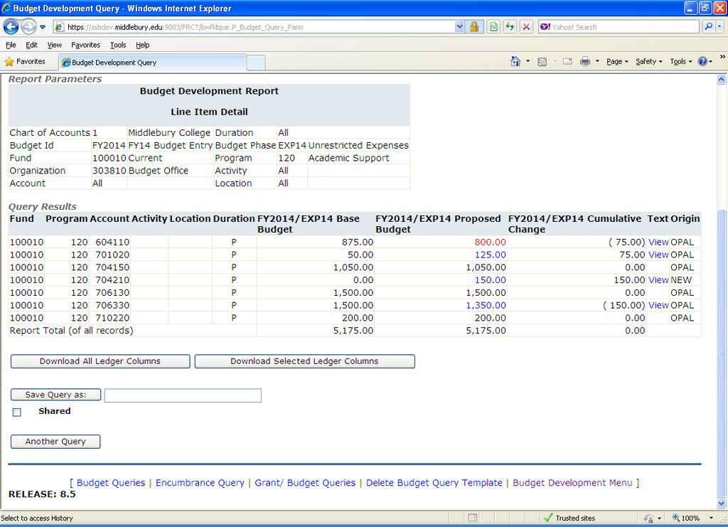 You can download budget data to Excel.