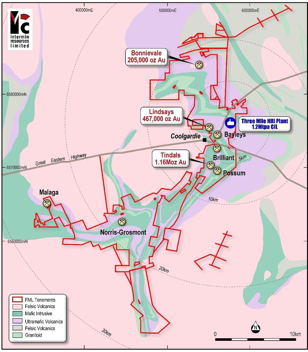 3 Figure 2: Coolgardie gold project locations and surrounding infrastructure 1 The potential acquisition of the Coolgardie Gold Project would continue Intermin s growth strategy.