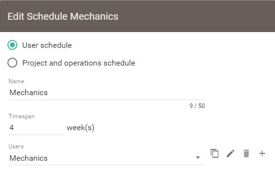 How to define a schedule A simple schedule shows all active work items for roles or specific users.