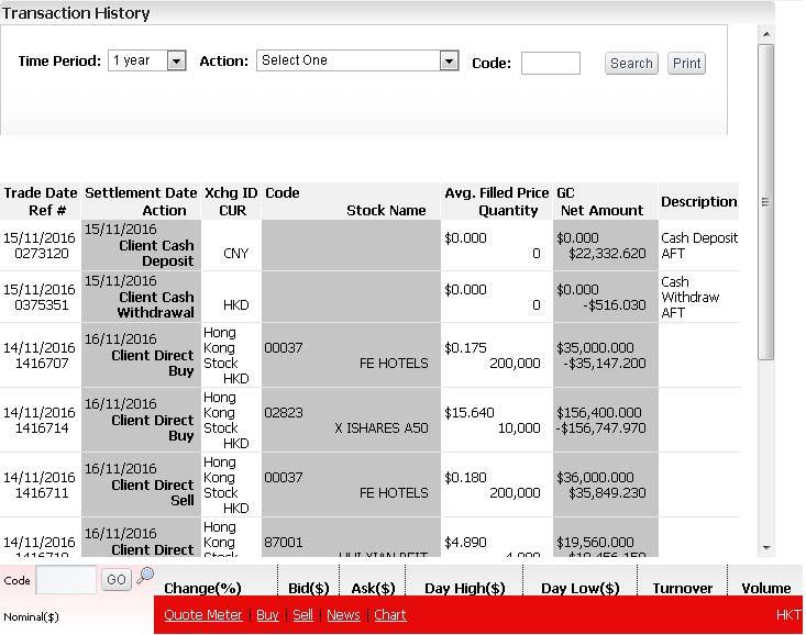 7.2 Transaction History User can enquiry his/her recent transaction activities.
