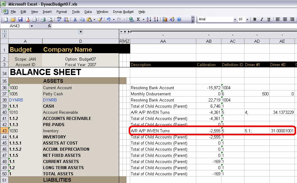 Introduction Figure 20 Budget definition and drivers With dynamic budgeting, you do not enter values into spreadsheet cells. Instead, you apply a definition to an account.