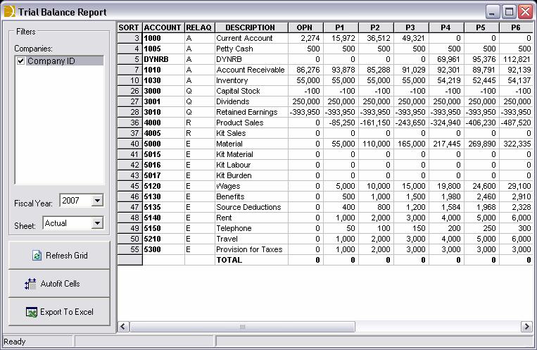 Figure 25 Trial Balance Report You can export the report to an