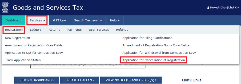 Cancellation of Registration How can I file for cancellation of GST registration? To file for cancellation of GST registration, please perform the following steps: 1. Visit the URL: https://www.gst.