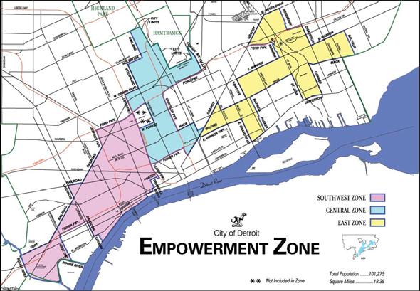 CRC Report Data and Source The City of Detroit has Michigan s only Empowerment Zone, awarded in the first Round of Empowerment Zones.