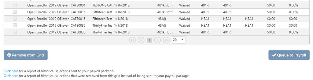 Figure 1 Those elections you never want to send to your payroll package can be selected and removed from the grid by clicking