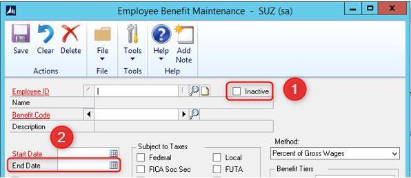e. Item 1, Inactive box will be checked upon sending the payroll status of inactive. Item 2 will populate with the end date.