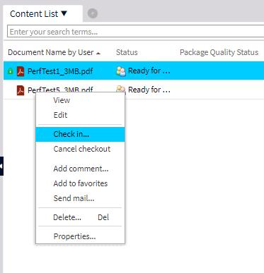 9. To import the revised version of the document, highlight the document in the Content List, right click and select Check In. 10. Click on the Options tab and select the browse button (i.e., the ellipses [ ]) next to Checkin from file:* Note: No changes are required on the General tab.