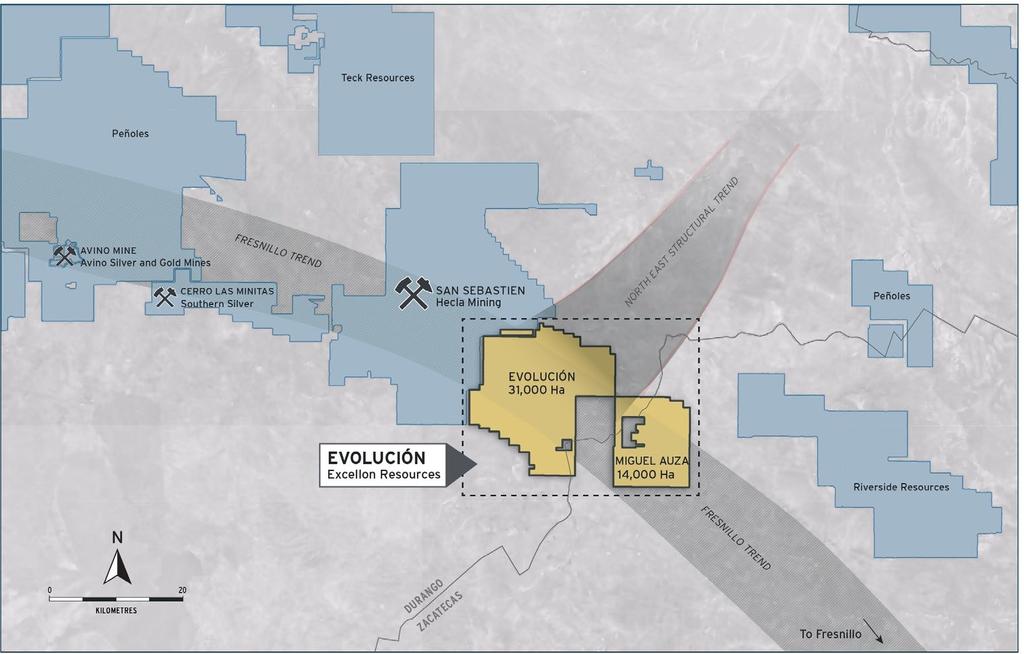 Evolución Property (formerly the Miguel Auza Project) On October 29, 2018, the Company announced that it had been granted the 31,000 hectare, Evolución mineral concession immediately southeast and