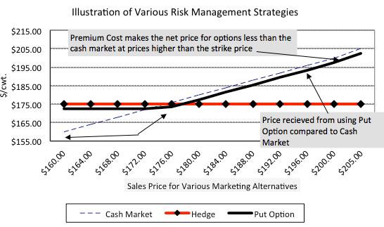 Buying More or Less Insurance Figure 4 shows the net futures floor prices achieved at various strike prices. Basis would still need to be subtracted to arrive at an estimated cash price. Figure 4. Net futures prices for put option at various strike levels.