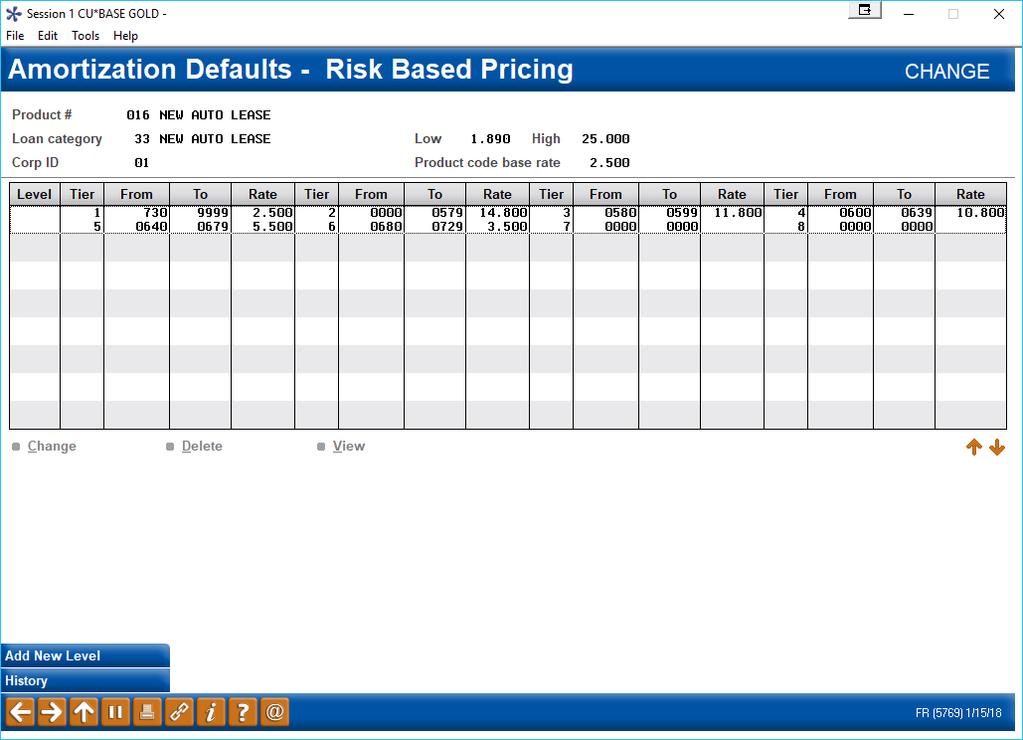 Loan Product Configuration - Risk Based Pricing This screen shows