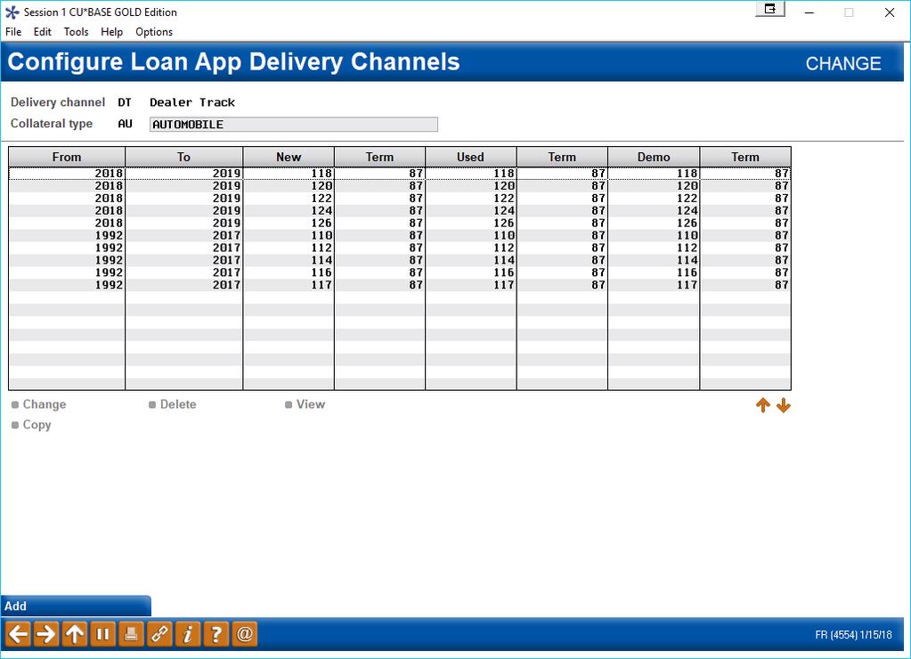 These are all the loan types you could potentially see coming in from this channel. (What appears on this screen is dependent by vendor.) Select the loan type and Change to attach the loan product.