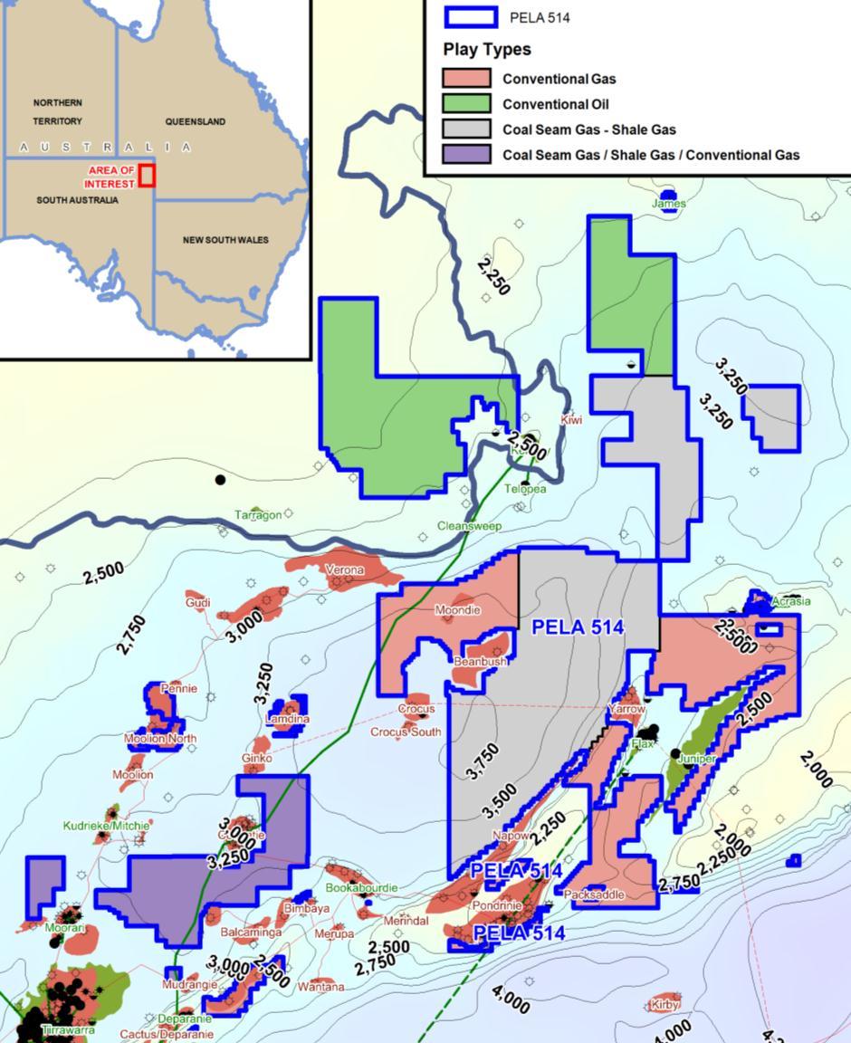 PELA 514 a strategic addition to the Senex portfolio Area 1,972 km 2 Close to existing infrastructure PELA 514 North: Conventional oil birkhead channel sands (Growler oil field analogue)