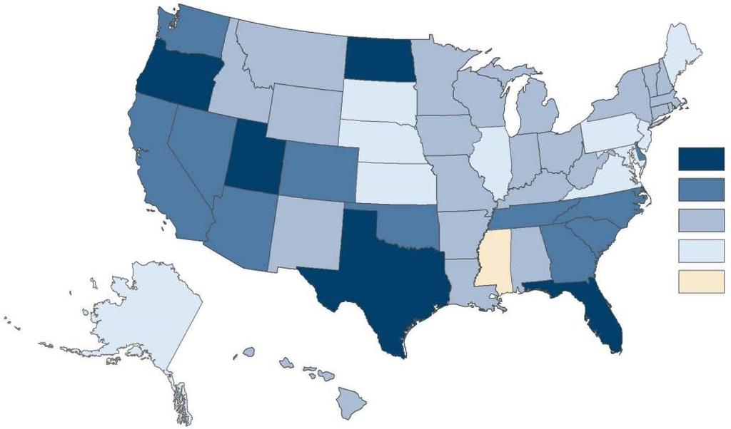 Most states experienced positive job growth over the past year.