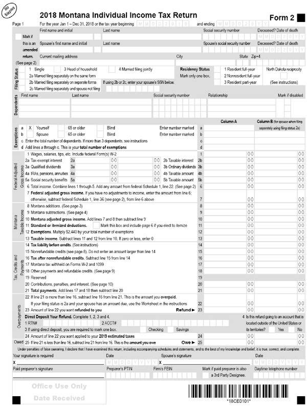 New Form 2 Montana Form 2 has been re-designed to make it easier to use. The new format should allow more taxpayers to file Form 2 using a limited number of sections.